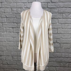 Chico's Ivory & Gold Striped Cardigan